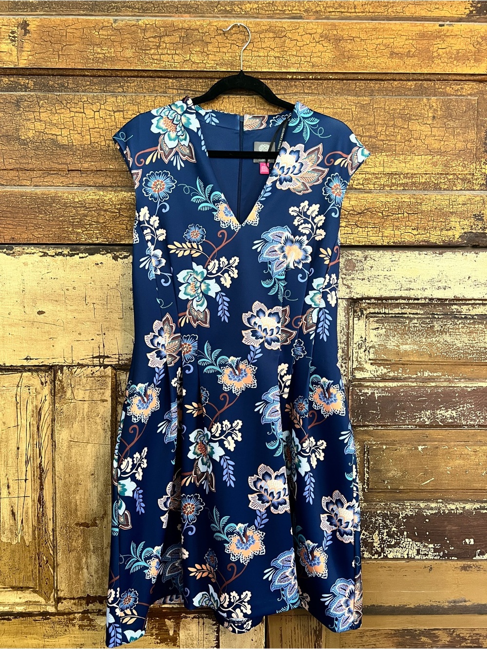 Vince Camuto Navy Floral Fit & Flare Midi Dress NWOT